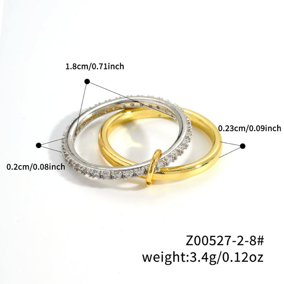 Stacked Plain Ring Copper Inlaid Zirconium Geometric Light Luxury Style Electroplated Women's Couple Hand Jewelry
