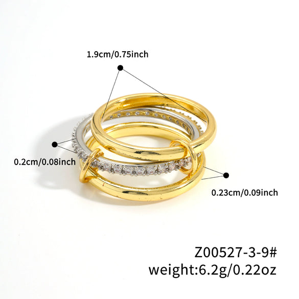 Stacked Plain Ring Copper Inlaid Zirconium Geometric Light Luxury Style Electroplated Women's Couple Hand Jewelry