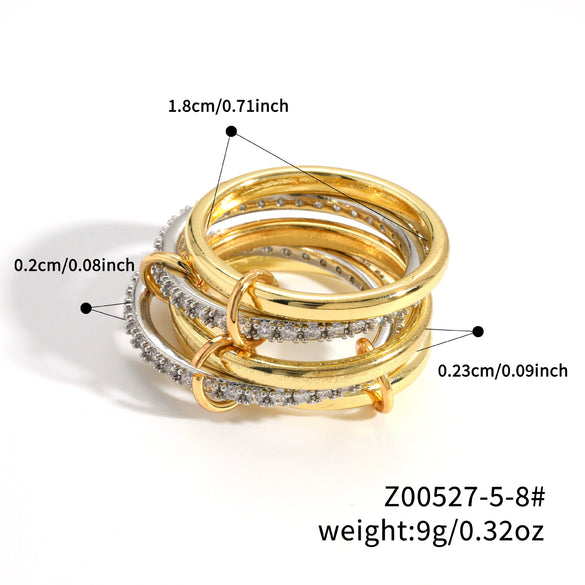 Stacked Plain Ring Copper Inlaid Zirconium Geometric Light Luxury Style Electroplated Women's Couple Hand Jewelry