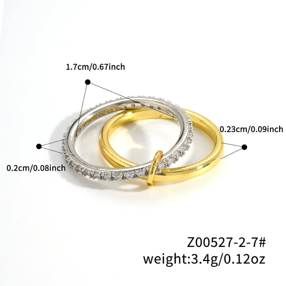Stacked Plain Ring Copper Inlaid Zirconium Geometric Light Luxury Style Electroplated Women's Couple Hand Jewelry