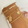 Stacked Retro Fivepointed Star Alloy Bracelet Fourpiece Set Electroplated Geometric Design For Men And Women