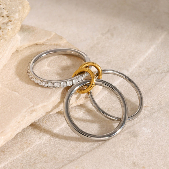 Stacked Ring Stainless Steel Geometric Electroplated Women's Jewelry