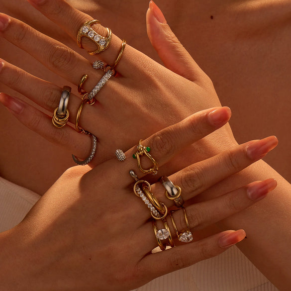 Stacked Ring Stainless Steel Geometric Light Luxury Style Gold Plated Women's