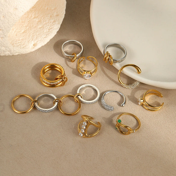 Stacked Ring Stainless Steel Geometric Light Luxury Style Gold Plated Women's