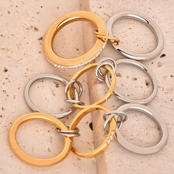 Stacked Ring Stainless Steel Geometric Style Electroplated Finger Ring Hand Jewelry