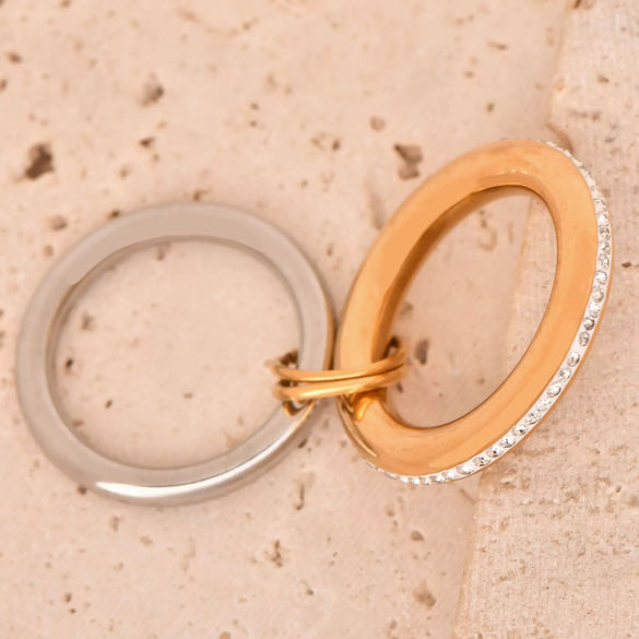 Stacked Ring Stainless Steel Geometric Style Electroplated Finger Ring Hand Jewelry