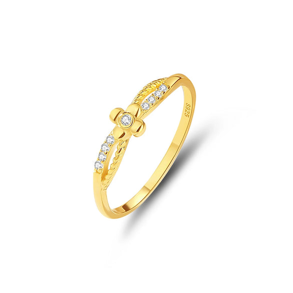 Stacked Ring 925 Sterling Silver 18K Gold Flower Pattern Electroplated Women's