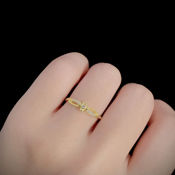 Stacked Ring 925 Sterling Silver 18K Gold Flower Pattern Electroplated Women's