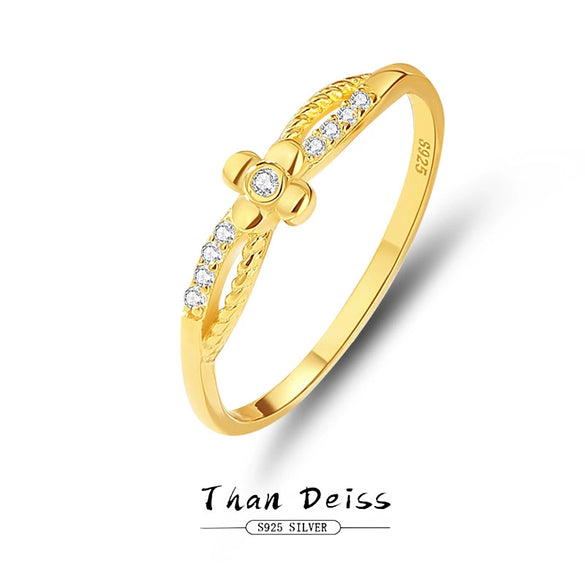 Stacked Ring 925 Sterling Silver 18K Gold Flower Pattern Electroplated Women's