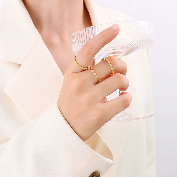 Stacked Ring Titanium Steel 18K Gold Plated Geometric French Retro Jewelry