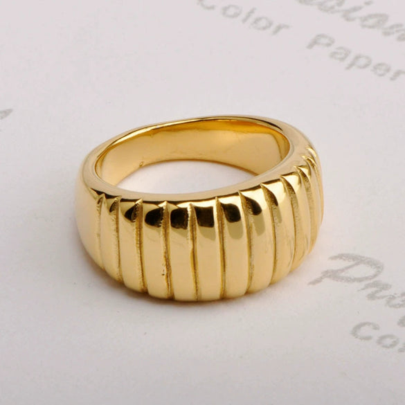 Stacked Ring Titanium Steel Plaid Wave Electroplated