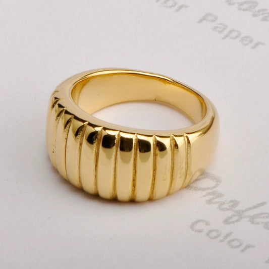 Stacked Ring Stainless Steel Plaid Wave Electroplated
