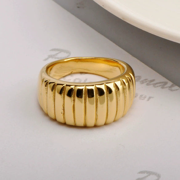 Stacked Ring Titanium Steel Plaid Wave Electroplated