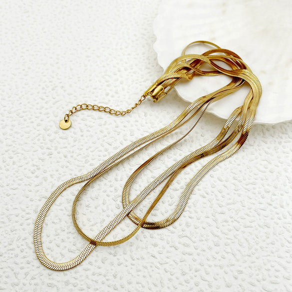 Stacked Snake Bone Chain Necklace Stainless Steel Electroplating Unisex Simple Trendy Hip Hop Style