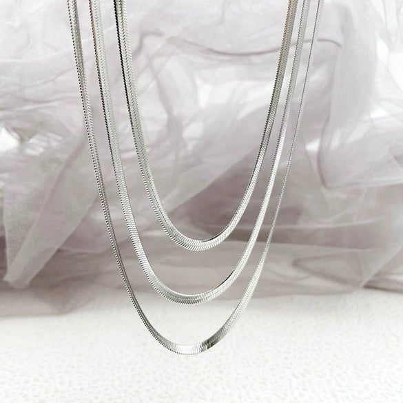 Stacked Snake Bone Chain Necklace Stainless Steel Electroplating Unisex Simple Trendy Hip Hop Style
