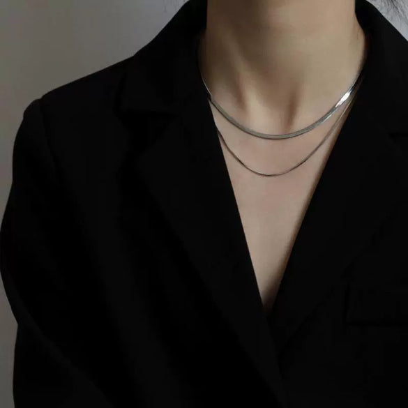 Stacked Snake Bone Clavicle Necklace Titanium Steel Geometric Electroplating