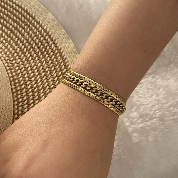 Stacked Stainless Steel Geometric Style Electroplated Women's Bracelet