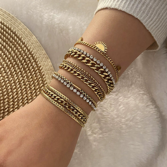 Stacked Stainless Steel Geometric Style Electroplated Women's Bracelet