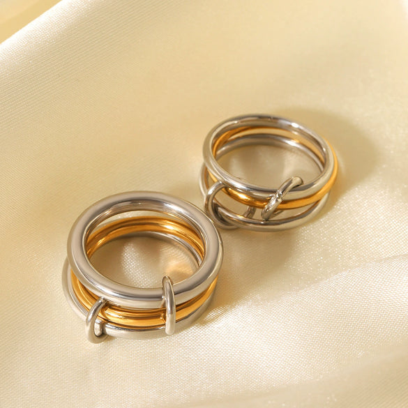 Stacked Stainless Steel Geometric Women's Rings With Electroplating