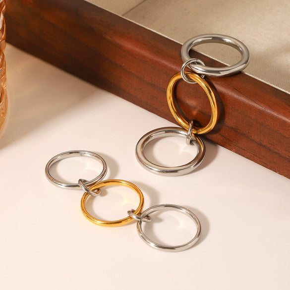 Stacked Stainless Steel Geometric Women's Rings With Electroplating
