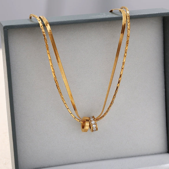 Stacked Style 316L Stainless Steel Gold Plated Women's Fashionable Simple Light Luxury Necklace