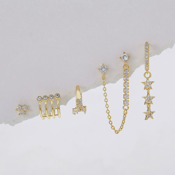 Stacked Tassel Zircon Earrings Copper Inlaid Geometric Style Women's