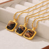 Stacked Tiger Eye Pendant Necklace For Women Titanium Steel 18K Gold Plated Geometric Ball Chain Light Luxury