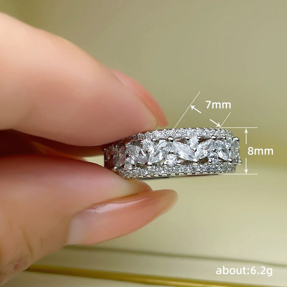 Stacked Wide Index Finger Ring Copper Zircon Geometric Women's Fashion Retro