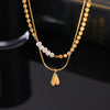 Stacked Wind Jewelry Freshwater Pearl Round Beaded Love Pendant Copper Necklace With Geometric Design And Electroplating
