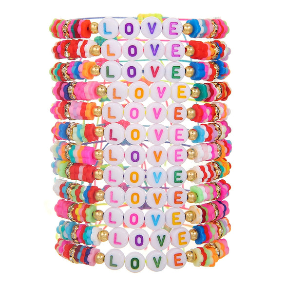 Stacking Bracelet Set Polymer Clay Handmade Geometric Style Colorful Soft Oil Dripping White Smiley Face Bohemian