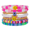 Stacking Bracelet Set Polymer Clay Handmade Geometric Style Colorful Soft Oil Dripping White Smiley Face Bohemian