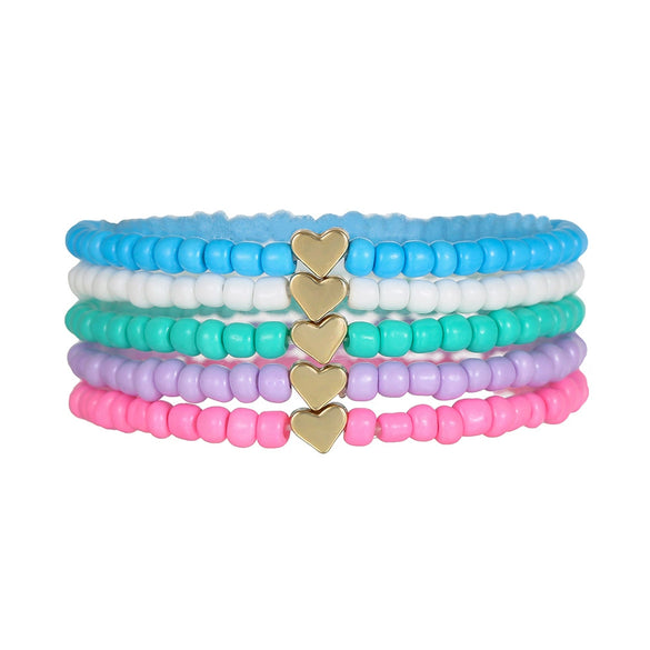 Stacking Bracelet Set Polymer Clay Handmade Geometric Style Colorful Soft Oil Dripping White Smiley Face Bohemian
