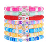 Stacking Bracelet Set Polymer Clay Handmade Geometric Style Colorful Soft Oil Dripping White Smiley Face Bohemian