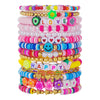 Stacking Bracelet Set Polymer Clay Handmade Geometric Style Colorful Soft Oil Dripping White Smiley Face Bohemian