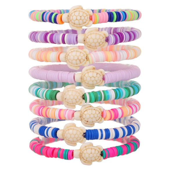 Stacking Bracelet Set Polymer Clay Handmade Geometric Style Colorful Soft Oil Dripping White Smiley Face Bohemian