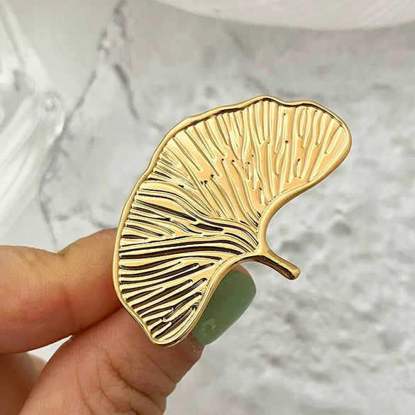 Stacking Ring Stainless Steel Electroplated Real Gold Multilayer Ginkgo Leaf Style For Women