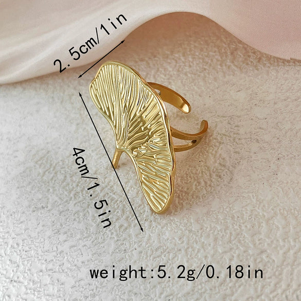 Stacking Ring Stainless Steel Electroplated Real Gold Multilayer Ginkgo Leaf Style For Women