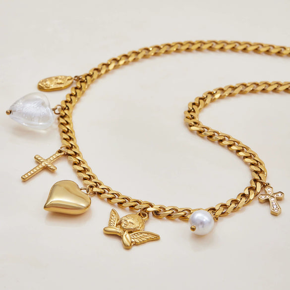 Stacking Set Necklace Love Pendant Cuban Chain Highend Jewelry Stainless Steel Heart Shape Geometric Electroplating Unisex