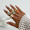 Stacking Style Alloyacrylic Drill Geometric Ring For Women With Electroplating