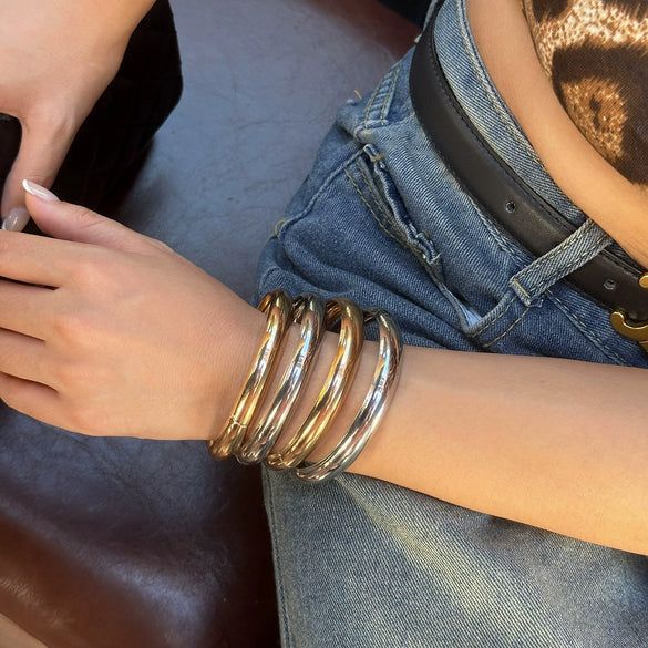 Stacking Style Iron Metallic Arc Smooth Electroplated Bracelet