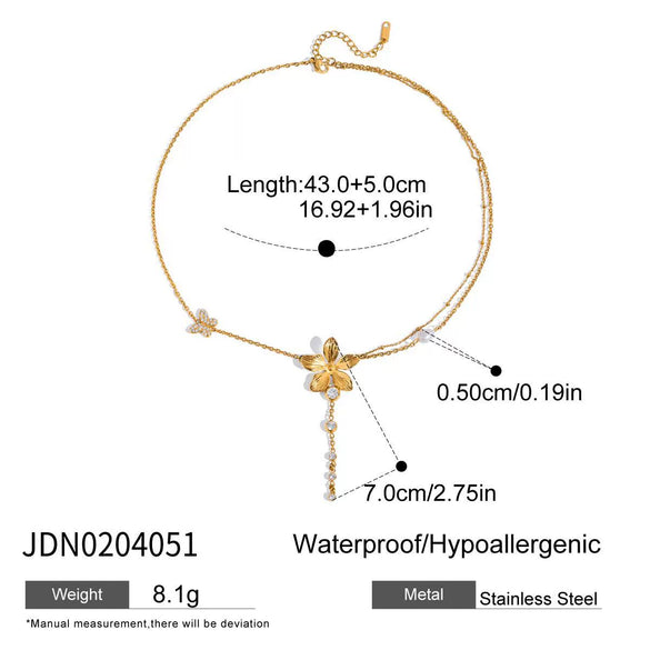 Stacking Style Stainless Steel Flower Yshaped Clavicle Chain Necklace With Electroplating And Zircon