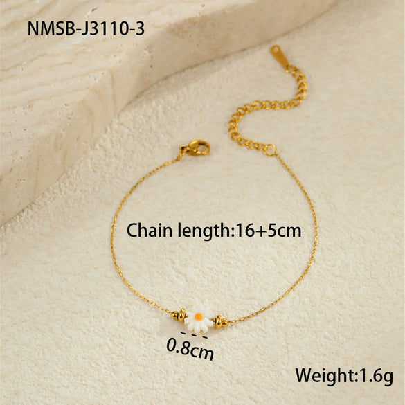 Stacking Versatile Flower Stainless Steel 18K Gold Plated Geometric Style Women's Bracelet Jewelry