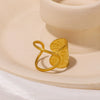 Staggered Asymmetrical Lines Geometric U Shaped Stainless Steel Openable Ring With Electroplating