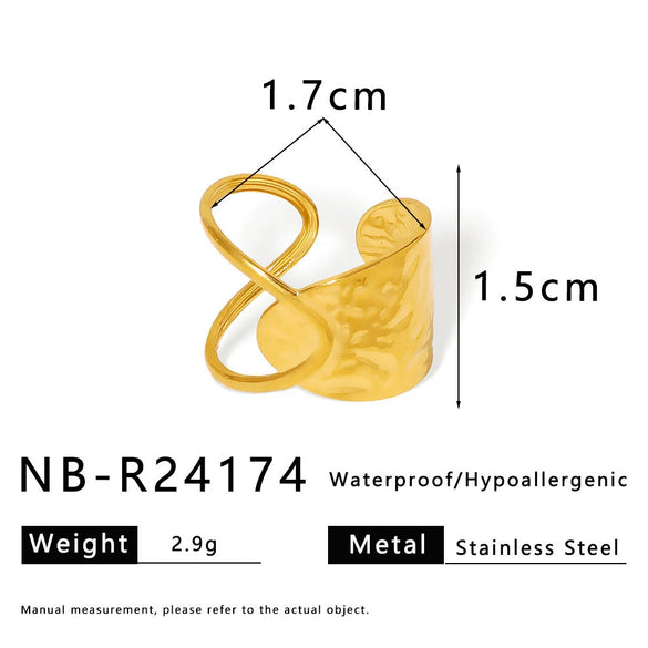 Staggered Asymmetrical Lines Geometric U Shaped Stainless Steel Openable Ring With Electroplating