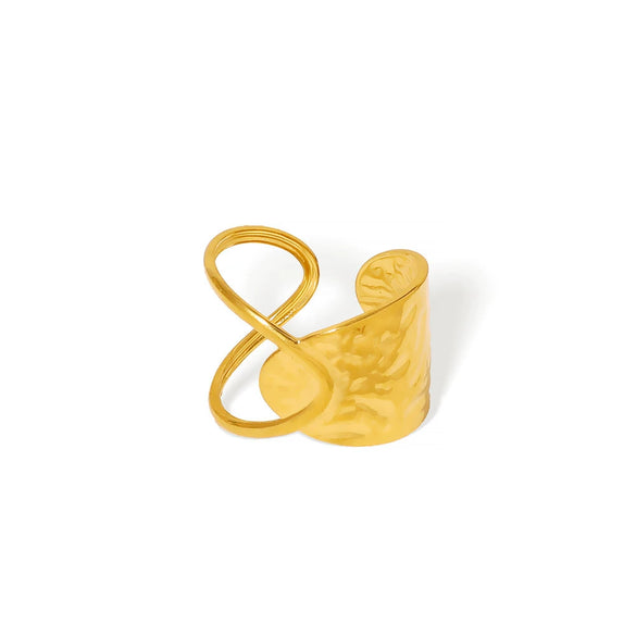Staggered Asymmetrical Lines Geometric U Shaped Stainless Steel Openable Ring With Electroplating