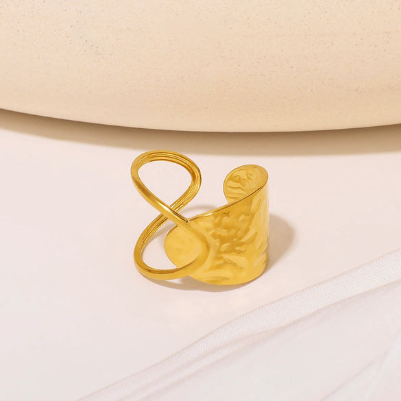 Staggered Asymmetrical Lines Geometric U Shaped Stainless Steel Openable Ring With Electroplating