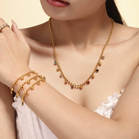 Stained Glass Ball Clavicle Bracelet Titanium Steel 18K Gold Plated