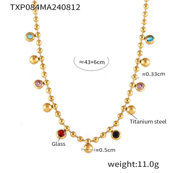 Stained Glass Ball Clavicle Bracelet Titanium Steel 18K Gold Plated