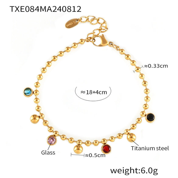 Stained Glass Ball Clavicle Bracelet Titanium Steel 18K Gold Plated