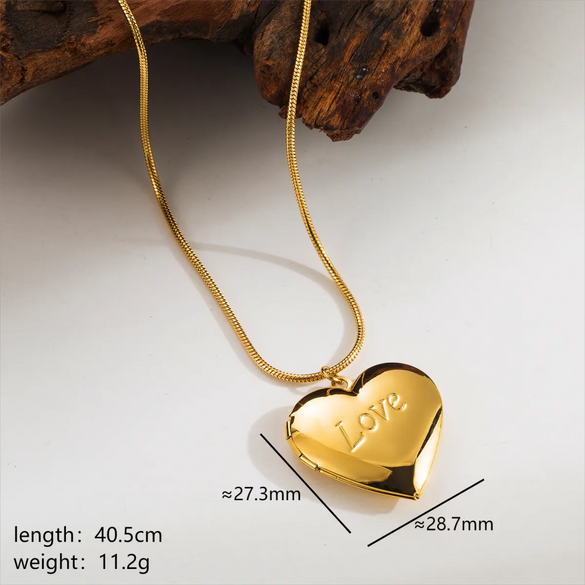 Stainless Steel 18K Gold Plated Handmade Modern Style Simple Style Heart Shape Pendant Necklace Locket Necklace